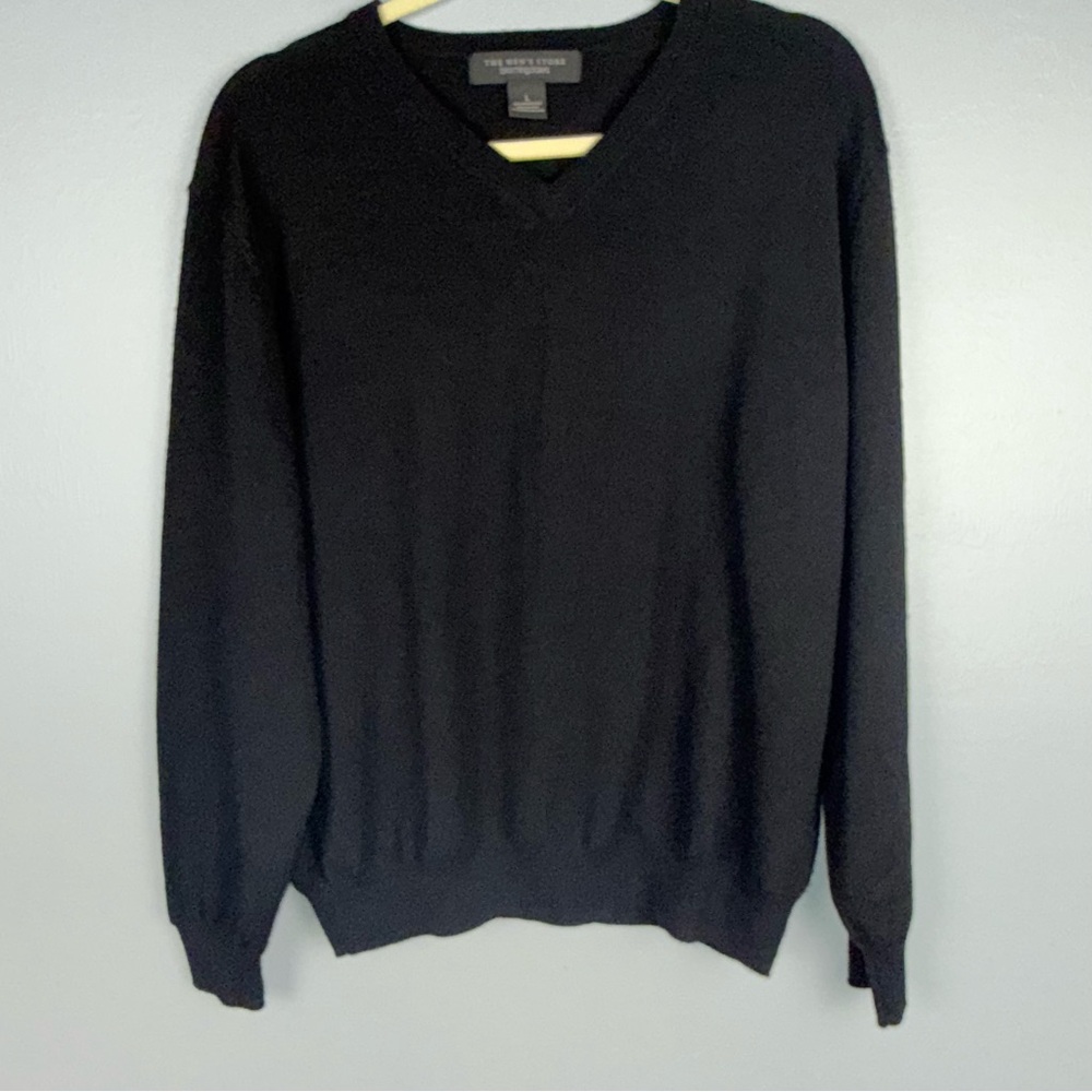 The Men’s Store Bloomingdale’s Sweater Mens L Black V-Neck Merino Wool Pullover